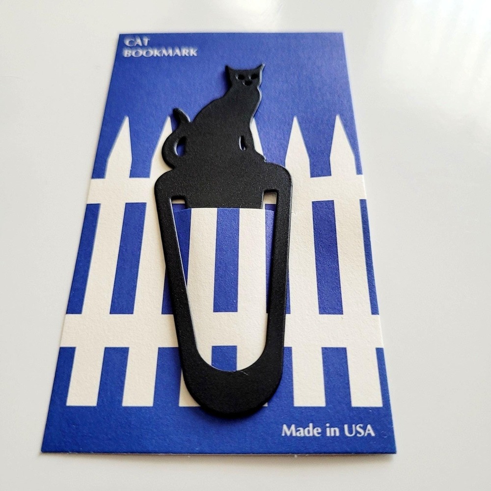 Vintage 90s Black Cat Bookmark Metal Clip fence blue USA Barnes Nobel Swing 1994 - Picture 14 of 16